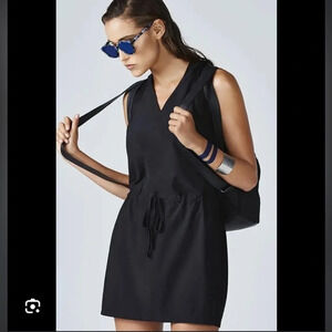 FABLETICS BLACK DRAWSTRING HOODED DRESS